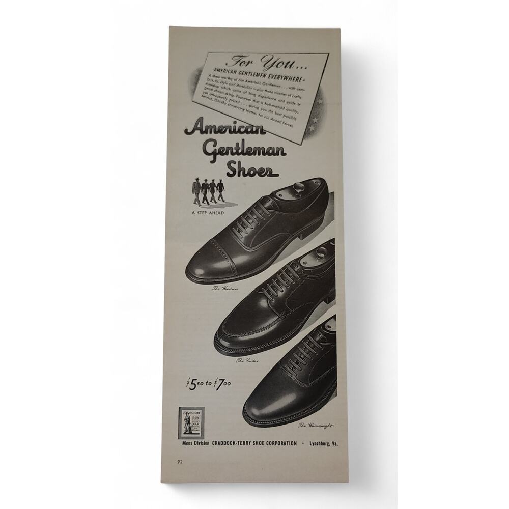 1943 American Gentleman Dress Shoes Print Ad A Step Ahead 1940s Fashion Ephemera